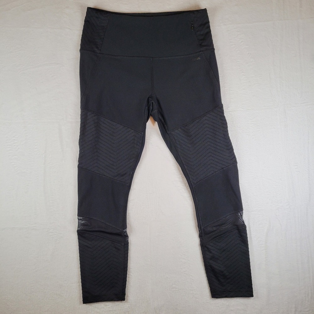 RBX Live Life Active Womens Black Moto Mesh Quilted High Waist Leggings Size M